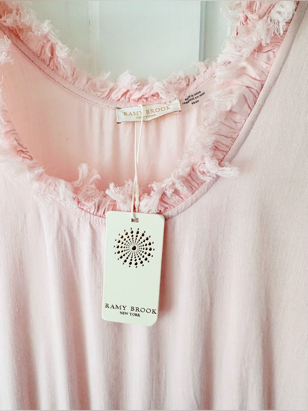 NEW! Ramy Brook Powder Pink Ray Jumpsuit Fringe Neckline Ankle Cuffs Size XS - Picture 6 of 15